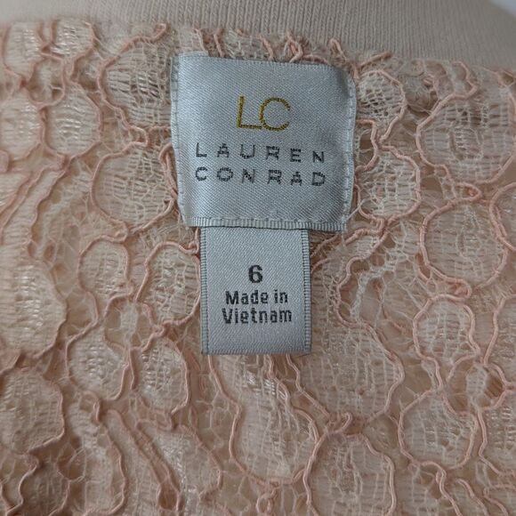 Lauren Conrad LC Light Blush Pink Floral Lace Zip Up Bomber Jacket Lined Size 6 - Picture 5 of 7